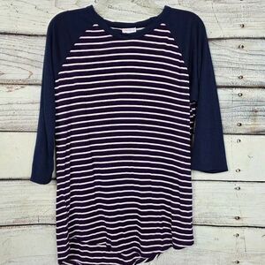 LuLaRoe Randy Tee M Purple White Striped Raglan Top